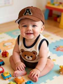 1pc 26 Letter Pattern Baby Infant Toddler Boys' Baseball Cap, Adjustable Sun Hat, Unisex Kids Casual Snapback - Brown - View 2