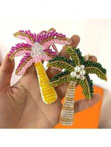 手工串珠棕榈树钥匙扣 - 热带风情，绿色、粉色和黄色树干设计 - 波西米亚风海滩派对礼物，男女皆宜，经久耐用的串珠配饰 - 旅行日常必备，棕榈树吊坠，礼品 - 多款 - 查看 6