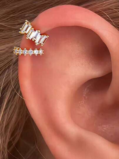 1pc Gold-Tone Cubic Zirconia Ear Cuff Set, Suitable For Women's Daily, Date, Music Festival Fashion Accessory (For Single Ear)