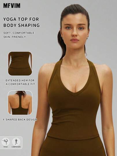  MFVIM 女士无缝露背运动短款上衣，时尚露背设计，透气舒适，适合休闲运动、跑步、骑行、普拉提、瑜伽、健身房锻炼。