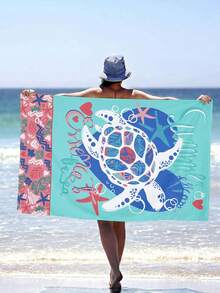 1pc Printed Beach Towel, Heart Turtle Pattern, Bath Towel, Swim Towel, Ins Style Beach Blanket, Super Absorbent Quick Dry Towel, Suitable For Bathing, Swimming, Fitness, Yoga, Soft & Skin-Friendly Microfiber, Lightweight & Portable, Sun Protection, Suitable For Vacation, Bathroom Decor, Available In Various Sizes, With Or Without Storage Bag (Minimum Size 35*75cm, Recommended 60cm Or Above) - A - View 9