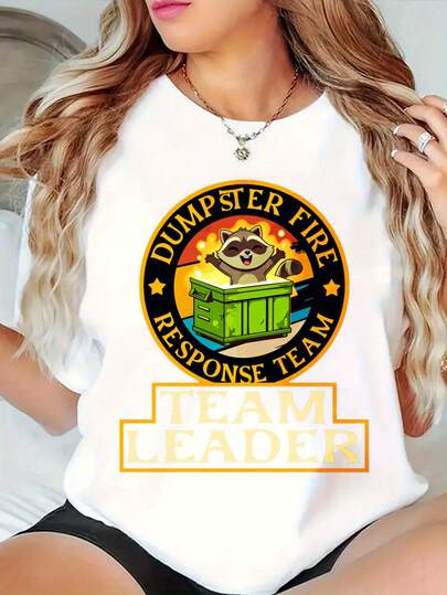 Camisetas gráficas de cuello redondo oversize para mujer, camiseta 100% algodón, líder del equipo de respuesta al incendio de contenedores, ropa casual de manga corta con ajuste holgado, camisetas básicas de moda de verano, ropa regalo para mujeres