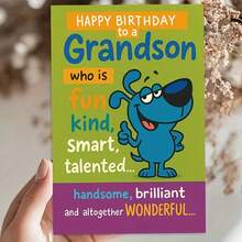 Son'S Birthday Card - Funny Cartoon Design With "Happy Birthday To A Funny, Smart, Talented, Handsome Grandson, Birthday Card, Grandson Card, Christmas Card With Envelope - 紅色 - 查看 2