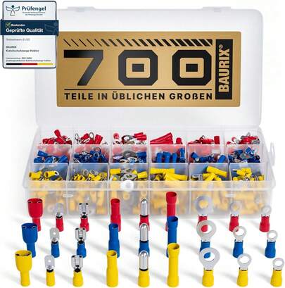 BAURIX ®   Crimpzange mit 6 Wechselbacken – All-In-One Elektriker Werkzeug für Kabelschuhe, Flachsteckhülsen, Aderendhülsen & weitere Verbinder – zuverlässige Elektroinstallation – HEKTOR PRO