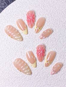 10 miếng dán móng tay thủ công, dành cho móng ngắn, móng giả, đầu móng kiểu Pháp, móng hình hạnh nhân, móng màu nude, móng màu vàng kem, móng ombre đào, móng mềm mại tươi tắn, móng mùa xuân hè, họa tiết vỏ sò 3D vẽ tay, cánh hoa ombre và chân váy xếp nếp, trang trí hạt vàng và ngọc trai, bao gồm dụng cụ làm móng, phù hợp cho nhiều dịp, dễ dán và gỡ bỏ, phù hợp cho phụ nữ và bé gái. - trái cam - Xem 5