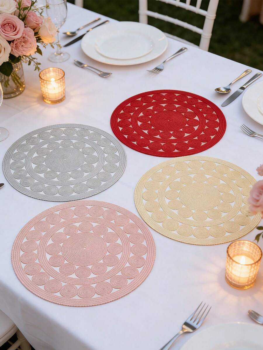 1/4/6pcs Faux Rope PVC Gold Foil Placemats, Hotel Restaurant Decor Heat Insulation Non-Slip Tablemats, Suitable For Wedding Party, Christmas, Valentine's Day, Holiday Celebration, Picnic, Birthday Banquet Table Decoration - Multicolor - View 1