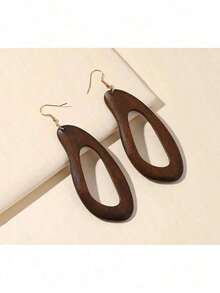 5pairs/Set Vintage Brown Solid Wood Pendant Earrings - màu nâu - Xem 4