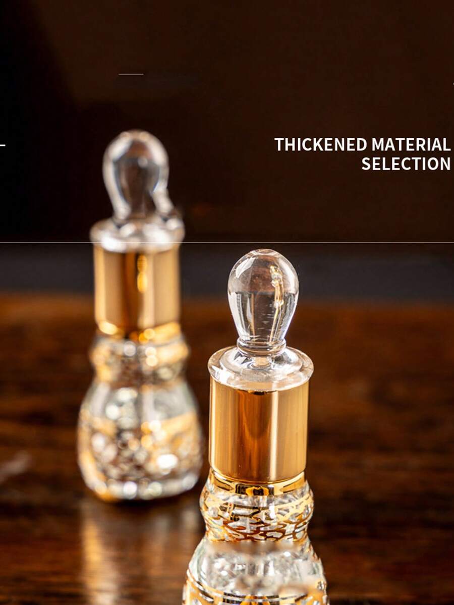 1pc 12ml Embossed Roller Ball Essential Oil Bottle, Electroplated Gold Perfume Refillable Glass Bottle With Dropper - View 1