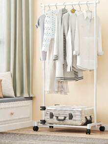 1pc Movable Clothes Rack, Laundry Room Drying Rack, Multi-Function Garment Organizer With Side Hooks, Space-Saving Bedroom Furniture, Apartment Rolling Hanging Rack. Foldable. 16 Hanging Rods Indoor Drying Rack - Black - View 6