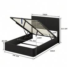 Modern Bed With Grooved Design And Hydraulic Lift System – Large Storage Space, Stable Solid Wood Slats, Easy-Care Surface – 140 X 200 Cm – Black - Black - View 3