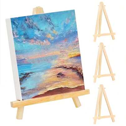 Mini Desktop With Canvas Easel Paintbrush, Palette, Wooden Folding Oil Painting Board, Desktop Stand, Sketch Tripod, Student Small Easel,School Supplies