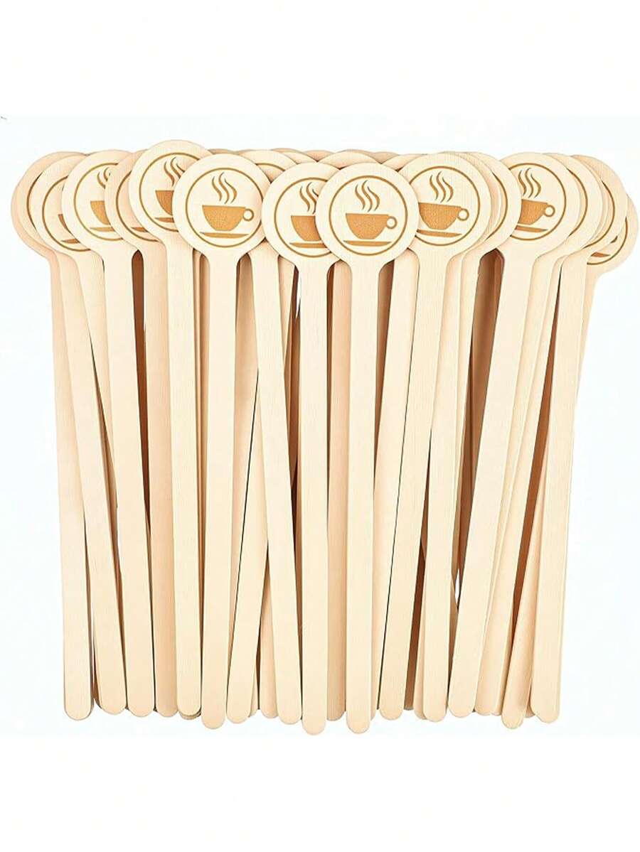 10 piezas de agitadores de café de madera natural - con diseño de cabeza redonda, desechables para café, cócteles, leche con té, chocolate caliente y diversas bebidas - Múltiples estilos - Ver 1