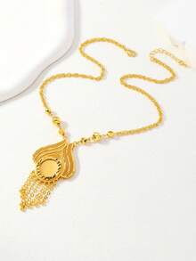 1件中东沙特阿拉伯风格镀金铜玫瑰流苏吊坠项链，送给家人和朋友的礼物 - 金黃色 - 查看 3