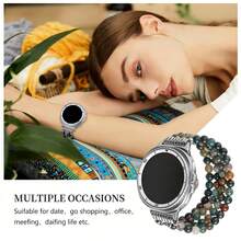 1pc Beaded Strap, Suitable For Galaxy Watch 8, 1pc Natural Stone Agate Strap, Fashionable For Galaxy Watch 8 40mm/44mm, Replacement Band Suitable For Men And Women, Fits 5.5-6.5 Inch Wrists - Dark Green - View 3