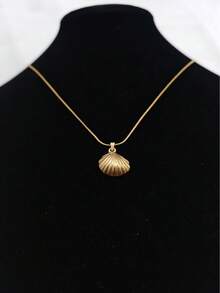 1件18K镀金不锈钢天然贝壳吊坠项链，男女通用，适合海滩度假，款式多样 - 金黃色 - 查看 7