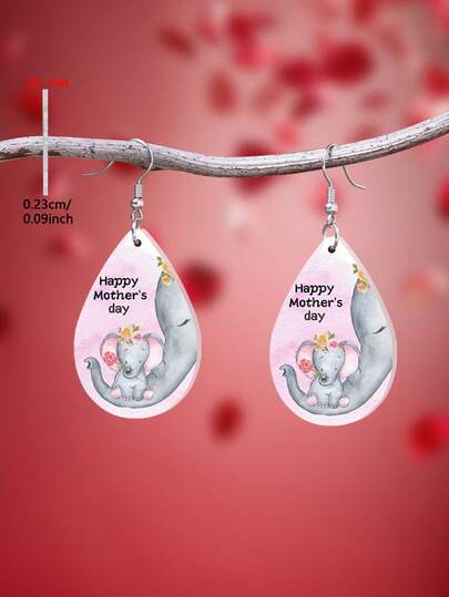 1 Pair 2D Flat Elephant Pattern Acrylic Pendant Teardrop Earrings, Elegant Minimalist Style Jewelry Earrings For Women, Suitable For Daily Wear And Vacation, Mother's Day Gift