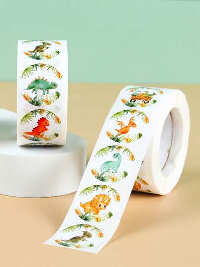 500 piezas/Rollo Pegatinas con diseño de dinosaurio de dibujos animados, pegatinas de papelería para niños, pegatinas decorativas para papelería, herramientas adhesivas para niños, pegatinas autoadhesivas, para sobres, envoltorios de regalo, diarios, manualidades para niños, scrapbooking, regreso a la escuela, recompensas para estudiantes, embalaje de regalos, pegatinas lindas para niños, útiles escolares
