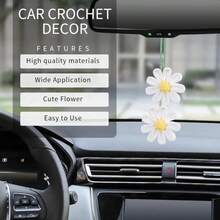 1pc Handmade Knitted Car Interior Hanging Decor, Floral Rearview Mirror Pendant, Fabric Binding Design, Car-Specific Decorative Hanging Accessory, Fresh And Cute Car Interior Accessory - Chrysanthemum Fabric - View 6