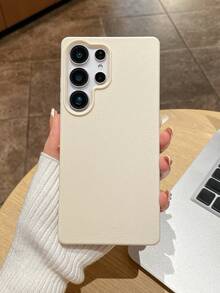 乳白色荔枝纹仿皮软TPU防摔手机壳，镜头凸起保护，简约奢华风格，适用于和Galaxy，日常通勤或送礼皆宜。 - 白色 - 查看 2