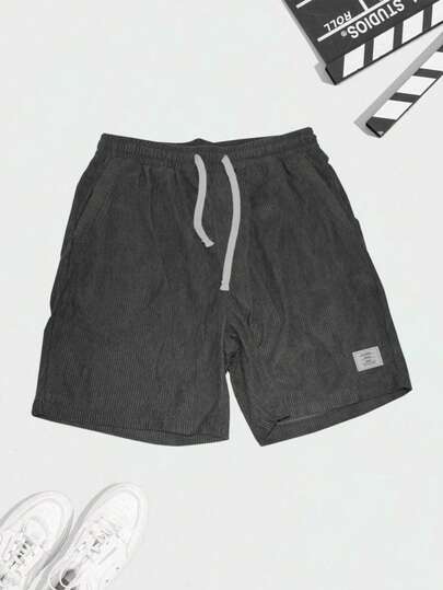 男士时尚百搭独特字母拼接灯芯绒休闲短裤，秋冬款