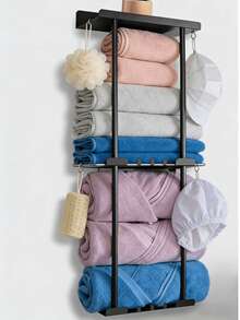 1pc Rabbit Design Towel Rack - Self-Adhesive With Shelf, Bathroom Towel Holder, Can Be Stuck On Bathroom Wall - Black - View 6