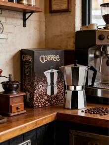 1个铝制单阀摩卡壶，炉灶式意式咖啡壶，户外休闲咖啡时光必备 - 黑色 - 查看 3