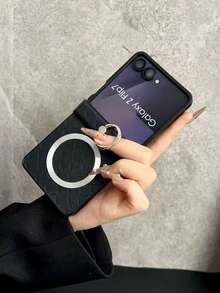 Galaxy Z Flip7/6 Folding Phone Case, Auspicious Cloud Pattern, Minimalist Business Style, Creative Personalized, Full Coverage, Rotating Ring Holder, Magnetic Anti-Drop Protection, Suitable For Z SE/5/4/3, Unisex Design - Black - View 3