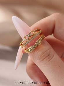 可调节18K镀金复古蝴蝶结立方氧化锆戒指，优雅防水首饰配饰，送给女性/闺蜜的礼物，适合婚礼、生日、母亲节等场合。 - 彩色 - 查看 1