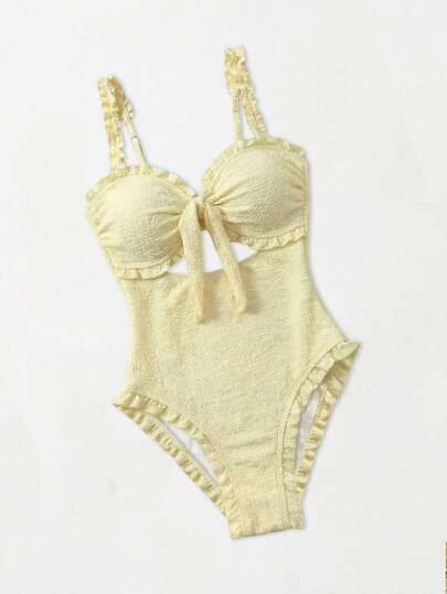 Sweetra 新作ワンピース水着、セクシーでかわいい 凹凸素材 バンドゥ水着、ビーチや休暇、春夏シーズンに最適