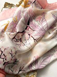 Women's Large Square Satin Scarf 90x90 Chic Polyester Printed - Baby Pink - View 6