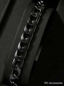 4pcs/Set Casual Business Men's Quartz Watch Set, Including 1pc Men's Quartz Watch And All-Black Accessory Set (Metal Band Roman Numeral Chronograph Watch, Chain Bracelet, Cross Necklace, Textured Ring) - Black - View 7