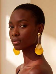 1 paire de boucles d'oreilles longues en aiguille d'argent pour femmes, style géométrique rond émaillé vintage européen et américain, boucles d'oreilles élégantes affinant le visage - rond - Voir 8