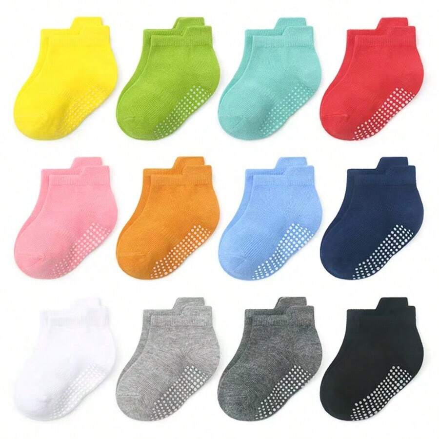 Baby Socken Kleinkind Socken rutschfeste Knöchelsocken mit rutschfesten Sohlen 12er Pack für 6-12 Monate 1-3 Jahre Baby Socken - Verschiedenfarbig - Übersicht 1