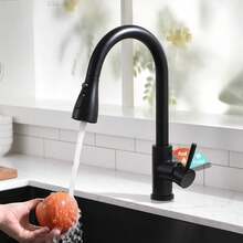 厨房水龙头单把手360°旋转水槽龙头带抽拉式喷头高弧形冷热水抽拉式水龙头适用于厨房和浴室 - 彩色 - 查看 3