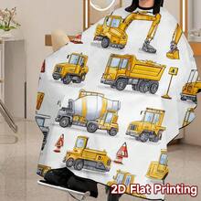 Professional Haircutting Cape, 2D Flat Design, Featuring Yellow Construction Vehicle Pattern. This High-Quality Printed Haircutting Cloth Is Made Of Durable Polyester Fabric, Easy To Clean, And Has Adjustable Fit. - Multicolor - View 3