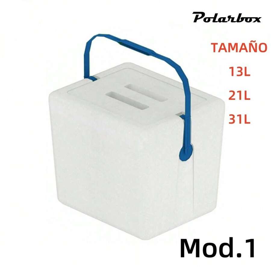 Homix – Polarbox con Asa, Nevera Portátil de Porexpán en 5 Tamaños | Hielera Ligera para Playa, Camping, Viajes, Picnic, Pesca | Caja Térmica Conservación Frío - Blanco - Ver 1