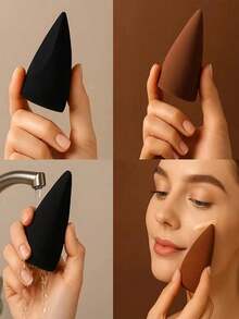 1pc High Quality Multi-Functional Makeup Sponge, 3-In-1 Teardrop Shaped Stamp Makeup Sponge, Non-Latex Beveled Teardrop Makeup Sponge Tool, Multi-Functional Makeup Sponge, Cosmetics, Affordable, Room Decor, Vanity - Multicolor - View 2