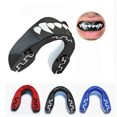 1 Paquete de protector bucal EVA para boxeo, MMA y deportes de contacto - Absorción de impactos de doble capa, 3 veces talla grande allá del estándar de la industria, ajuste interior delgado, diseño de dientes 3D, negro/azul/verde/rojo/blanco/dorado, incluye estuche transparente