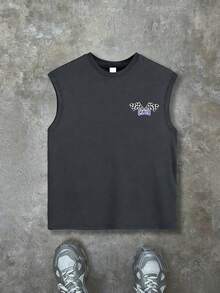 Áo tank top không tay kiểu racerback dành cho nam thiếu niên, in hình siêu xe và họa tiết đồ họa, dáng rộng, phong cách đường phố thường ngày cho mùa hè trở lại trường học. - Màu xám đen - Xem 2