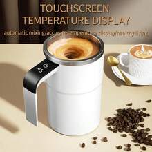 Intelligent Coffee Cup With Lid, Automatic Stirring Cup With Temperature Display, Stainless Insulated Travel Mug Modern USB Rechargeable Stirring Cup For Coffee, Tea, Hot Chocolate, Modern Kitchenware, Gift - Multicolor - View 3