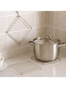 简约铁艺厨房隔热垫，加厚不锈钢三脚架，隔热垫，蒸笼架，餐桌垫，适用于锅、碗、茶壶、沥水架 - 銀色 - 查看 3
