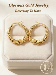 Exquisite Gold Plated Declaration Lady's Earrings, Thick And Classic Gold Ring Shaped Earrings, 18K Gold Plated Stainless Steel Earrings, Low-Allergy Lightweight Round Earrings, Elegant Earrings, Women's Earrings, Suitable For Wedding Parties And Daily Wear Jewelry. - Gold - View 2
