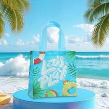 6/18 pièces Sacs-cadeaux en tissu non tissé sur le thème de la fête de la piscine d'été, sacs fourre-tout avec poignées renforcées bleu rafraîchissant, réutilisables et faciles à nettoyer, emballage-cadeau pour fête d'anniversaire à la plage, sacs de courses d'été, sacs de rangement quotidiens - 9057 - Voir 9