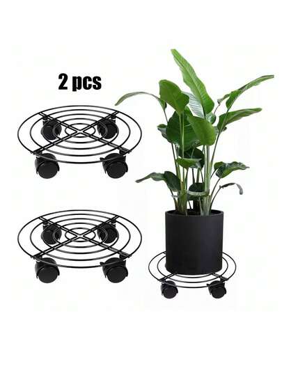 2 Soportes De Base De Maceta De Metal Con Ruedas De Rotación,confiable y reutilizable, resistente y duradero, no es fácil de romper, doblar u oxidar