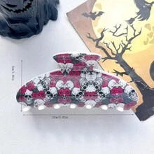 2pcs Creative Cartoon Halloween Skull & Devil Print Hair Claw Clips, Funny Multifunctional Resin Claw Clips, Oval Non-Slip Strong Fashion Hair Claw, Suitable For Party, Daily Use And Gifts - Multicolor - View 4