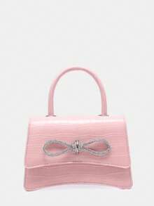 Mini bolso bandolera de mano decorado con pedrería para San Valentín - Rosa - Ver 1