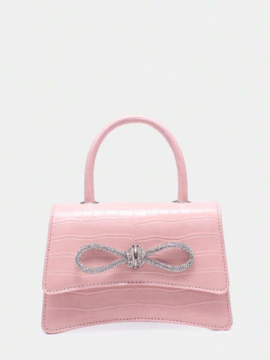 Mini bolso bandolera de mano decorado con pedrería para San Valentín - Rosa - Ver 1