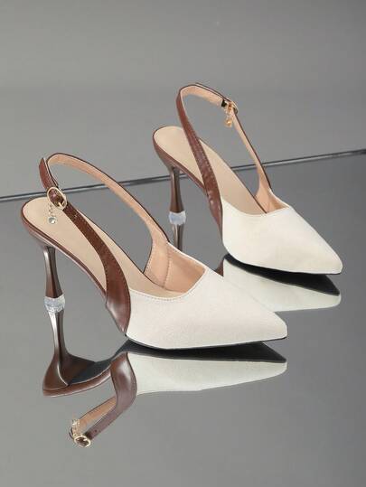 1 par de tacones altos para adolescentes y mujeres de talla grande, estilo europeo y americano, de material suave y cómodo de gamuza y cuero, con diseño de punta puntiaguda, tacón fino y hebilla metálica, estilo princesa con cuña, adecuados para uso diario casual, vacaciones, trabajo, fiesta, compras, nuevos para primavera/verano
