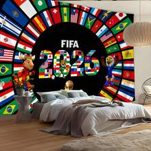 2026 World Cup,Cup, Football, Flag, Mascot  Pattern 2D Flat Tapestry Wall Hanging Fabric .Background Decoration For Wall Fabric, Garden Flags, As Birthday Gifts, Gift Room Banners, Wall Banners, University Dormitory Decoration, Outdoor, Graduation,Family, Wedding, Suitable For All Seasons' Wall Fabric, Washable, Machine Washable, Lightweight, Comfortable. Unique Design, Suitable For His Peach-Colored Cotton Fabric, Suitable For Her Personalized Ideal Decorative Gifts, Suitable For Her, Him, Family, Mother, Lover, Daughter, Son, Friends, Classmates. Perfect For Camping, Traveling, Home Life, Daily Life, Office Decoration, Birthday, Anniversary, Valentine's Day, Thanksgiving, Christmas, Halloween, Mother's Day, Father's Day,Graduation,Bedroom Decoration, Wall Art Posters, Home Decor, Wedding, Easter, New Year Gifts, Car, Bedroom, Living Room, Office, Outdoor Camping, Beach, Outdoor Flag Wall Tapestry,Yoga Party, As Background Wall Decoration Tapestry. - 彩色 - 查看 2