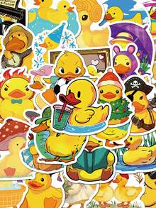 50pcs Cute Little Yellow Duck Cartoon Graffiti Stickers DIY Decoration Phone Water Cup Computer Waterproof Stickers Back To School Season - A - View 1